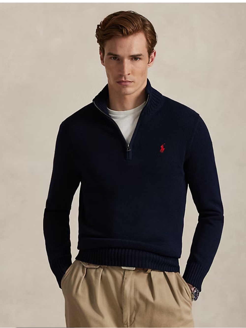 Polo by Ralph Lauren Navy Quarter-Zip Sweater with Red Pony